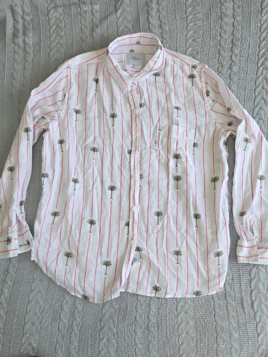 Rails Tops - Rails Charli Stripe Palm Tree Print Linen Blend Shirt Women's Large